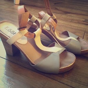 Rose gold, pink, gray and tan leather sandals