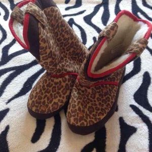 Cheetah print cowboy boot slippers