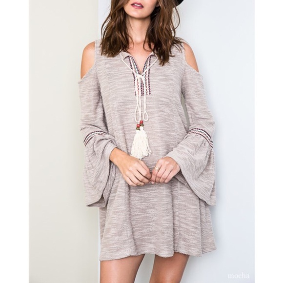 X "Sestina" Cold Shoulder Bell Sleeved Dress - Picture 2 of 4