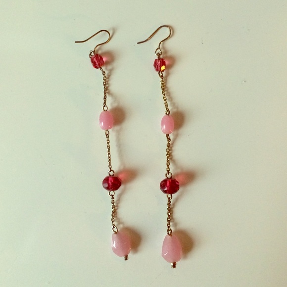 Pair of pink drop earrings.