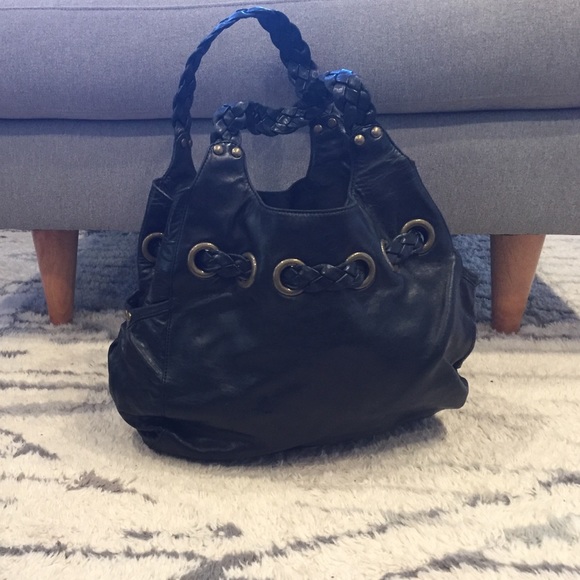 Kooba black leather grommet woven "Ginger" hobo - Picture 2 of 3