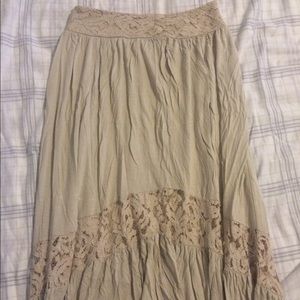 Tan hi-lo maxi skirt with lace