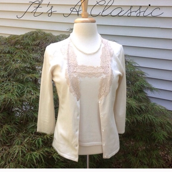 Ann Taylor Silk Twin set/ lace cami and cardigan