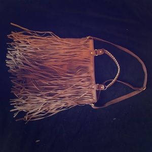 Tan fringe purse