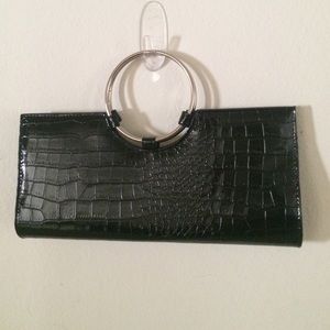 Black Faux Crocodile Clutch