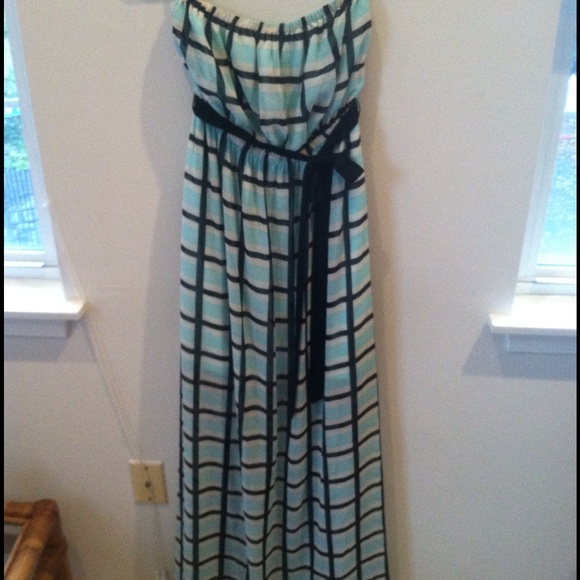Sky blue geometric strapless maxi