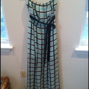Sky blue geometric strapless maxi