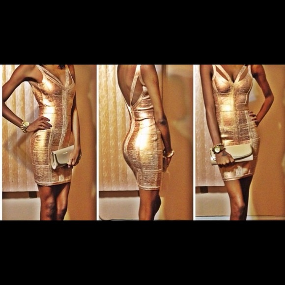 Gold mini bandage dress