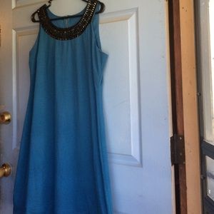 Teal Trapeze Shaped Dress with Chain Leather