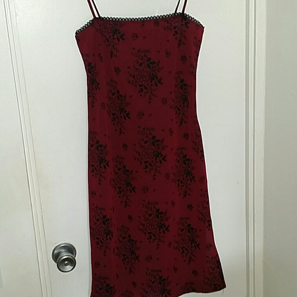 Burgundy Mini Dress with black floral print