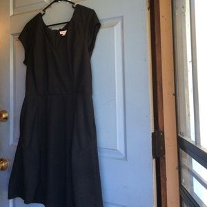 Ribbed Texture Black V-Neck Dress Misses XL