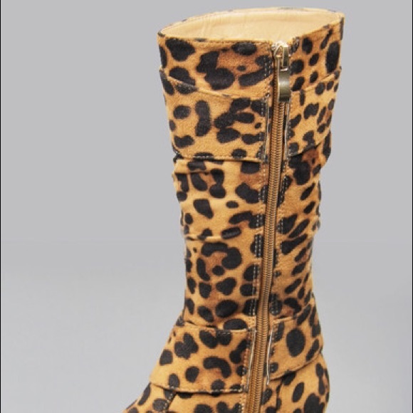 Kids rhinestone buckle zipper leopard wedge boots - Picture 2 of 3