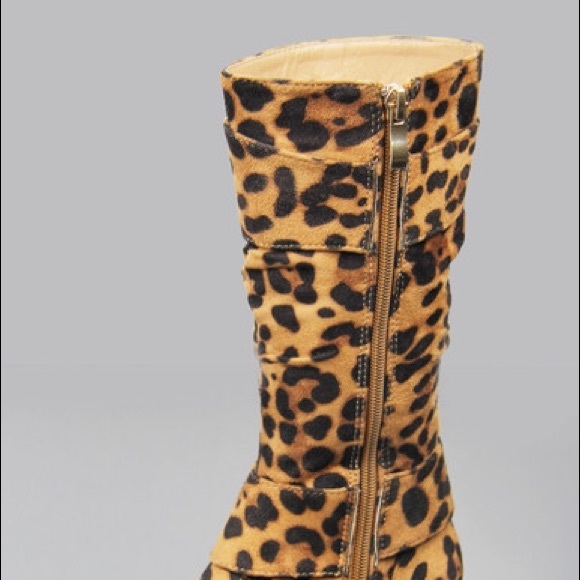 Kids rhinestone buckle zipper wedge leopard boots - Picture 2 of 3