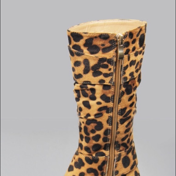 Kids rhinestone buckle zipper leopard boots wedge - Picture 2 of 3