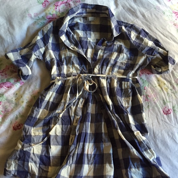 Check print button down maternity dress/top