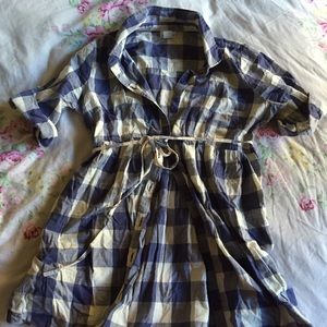 Check print button down maternity dress/top