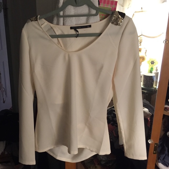 Embroidered shoulder open back top