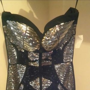 Black, Silver, And Gold Sequin Strapless Dress
