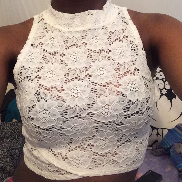 White lace crop top