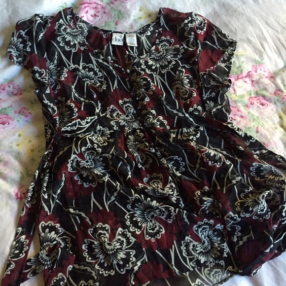 Cranberry wine sheer maternity top with black cami