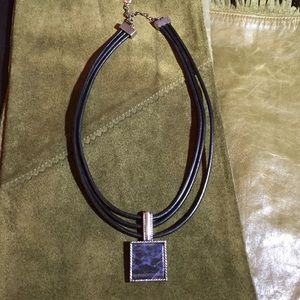 Rope choker with purple & black stone pendant