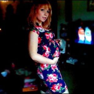 Navy and red floral jersey maternity dress