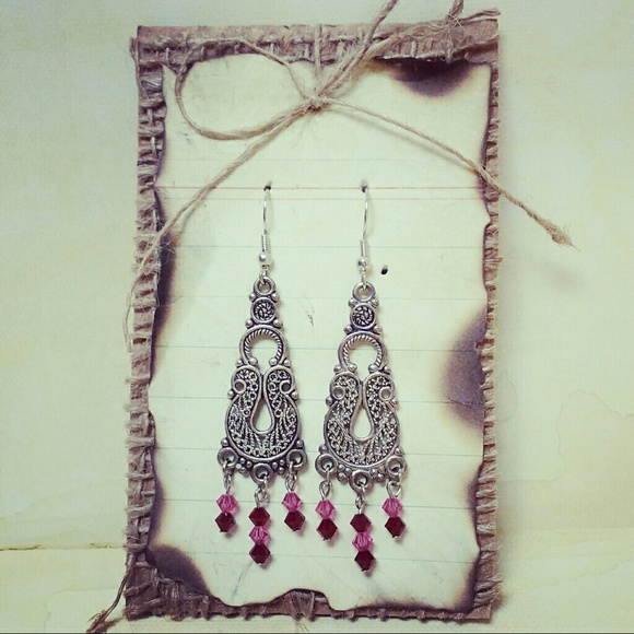 Handmade earrings in pink and red garnet