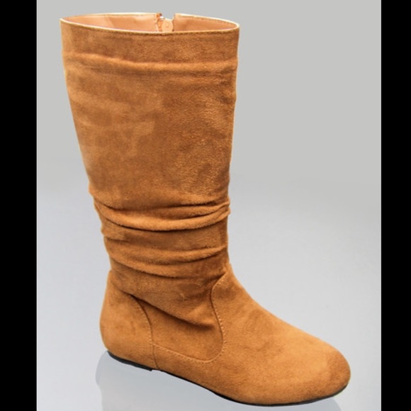 Kids classic slouch suede flat girls boots - Picture 1 of 4