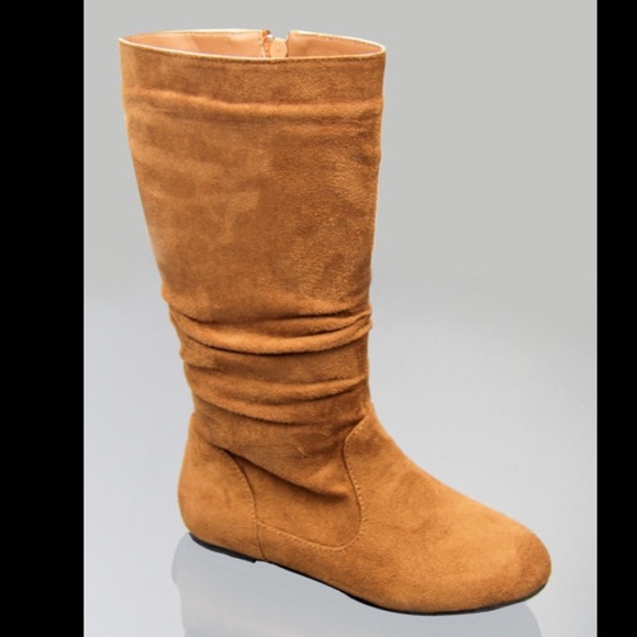Kids classic slouch suede flat girls boots - Picture 1 of 4