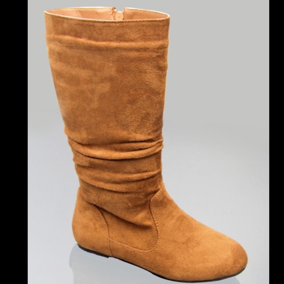 Kids classic slouch suede flat girls boots - Picture 1 of 4