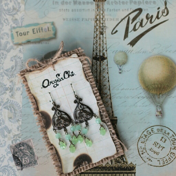 Handmade earrings rustic vintage peridot glass