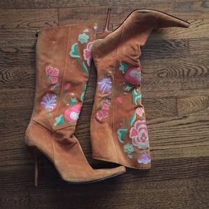 Casadei suede embroidered knee boots