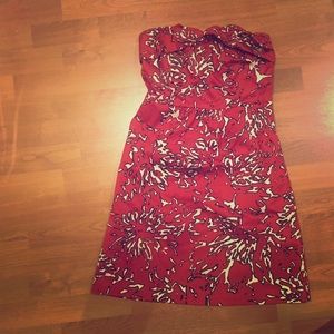 Red Strapless cotton dress, has pockets!
