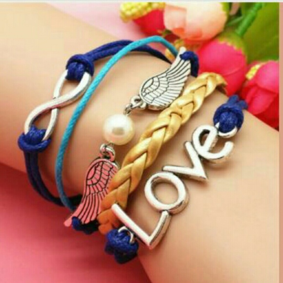Blue gold wings love infinity pearl