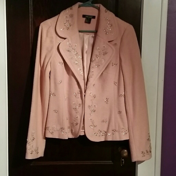 Silver beaded wool blazer.