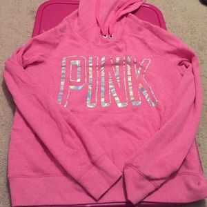 Pink hoodie.
