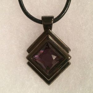 Lia Sophia purple stone necklace on black cord