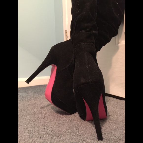 Velour knee-high platform boots with heel Size 5