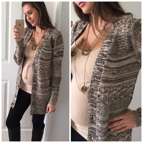 Sold • Taupe & Soft Muted Black Cardigan - Picture 3 of 4