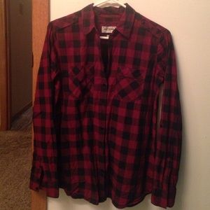 Express red/maroon and black buffalo plaid shirt