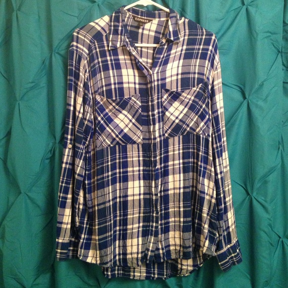 Express blue and white oversized plaid flannel