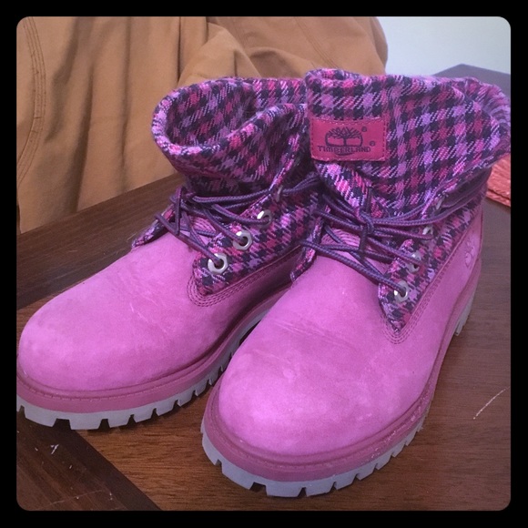 Timberland pink plaid boots