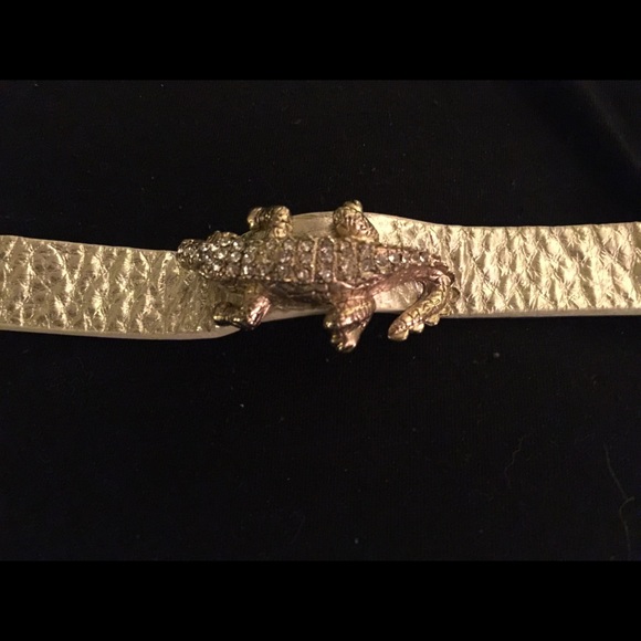 Gold leather with crystal alligator bracelet