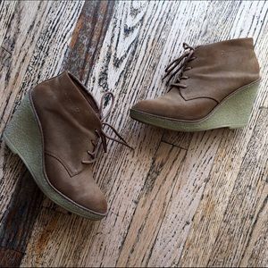Faux suede tan wedges