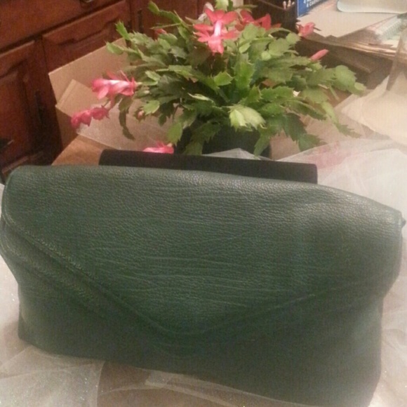 Green  leather clutch purse