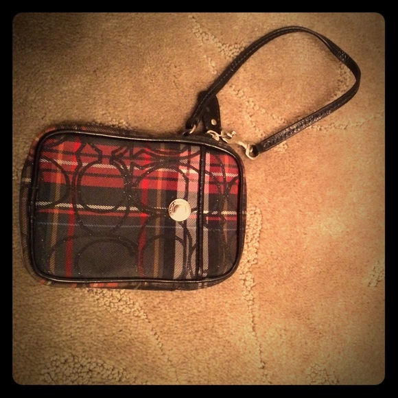 Coach tartan plaid phone case/ wallet wristlet