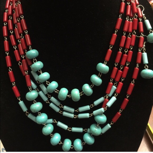 ❤️Turquoise And Red Necklace and Earrings