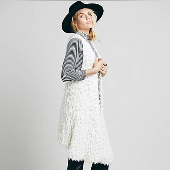 Free People Jackets & Blazers - Free People Rolling Stone Shaggy Vest in Cream NWT