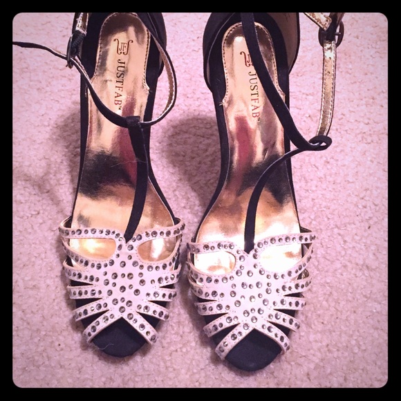 Just fab heels black and white with rhinestones
