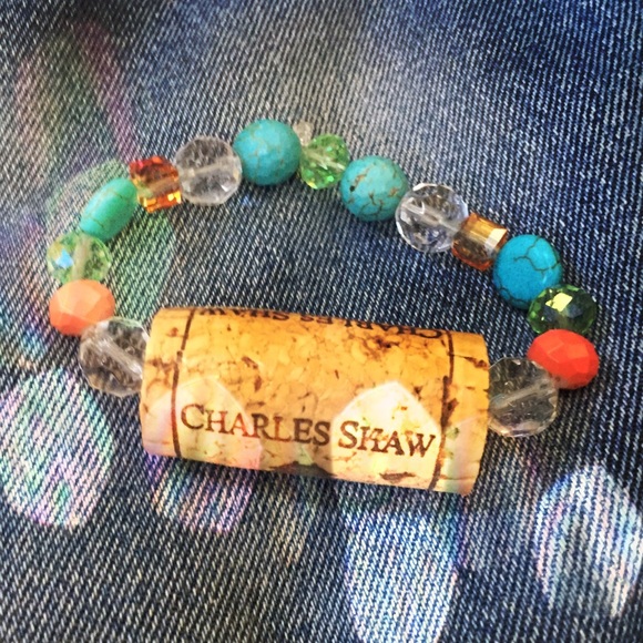 Handcrafted beaded cork bracelet.
